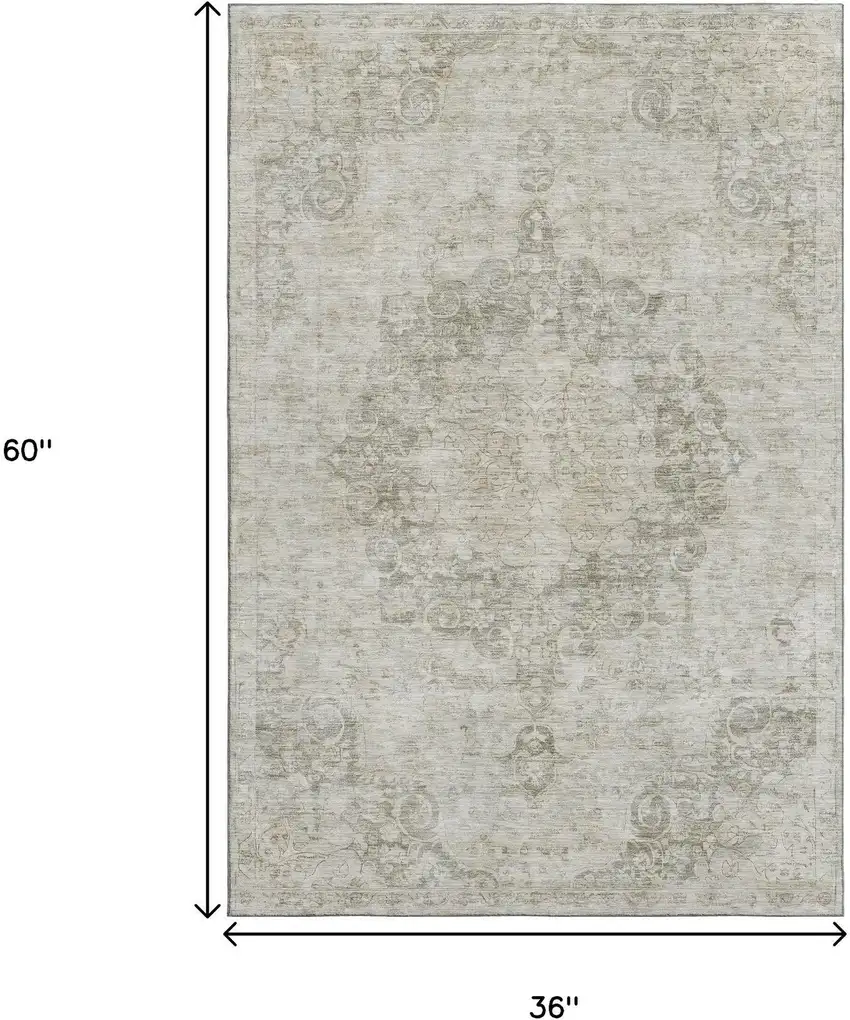 Beige And Taupe Oriental Washable Area Rug With UV Protection Photo 9