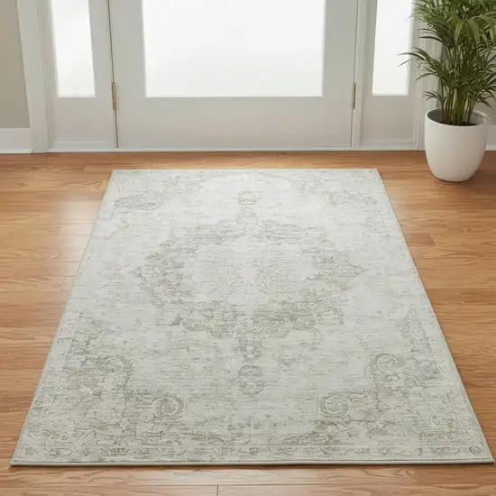 Beige And Taupe Oriental Washable Area Rug With UV Protection Photo 2