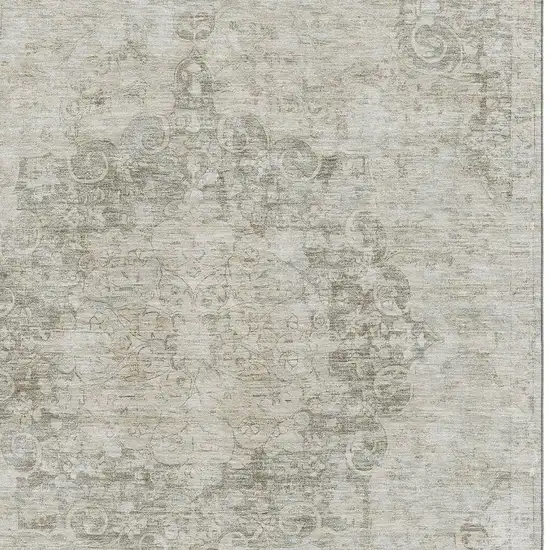 Beige And Taupe Oriental Washable Area Rug With UV Protection Photo 3