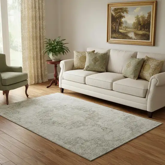 Beige And Taupe Oriental Washable Area Rug With UV Protection Photo 2