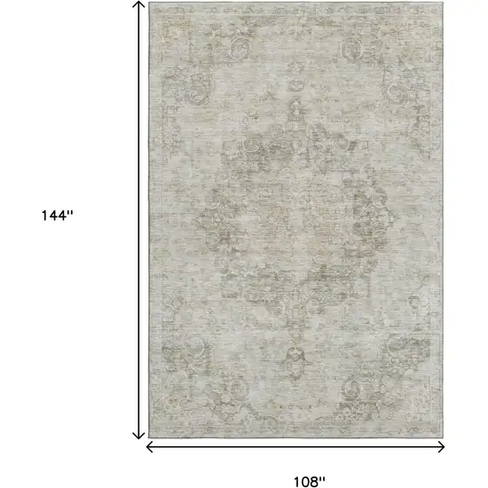 Beige And Taupe Oriental Washable Area Rug With UV Protection Photo 9