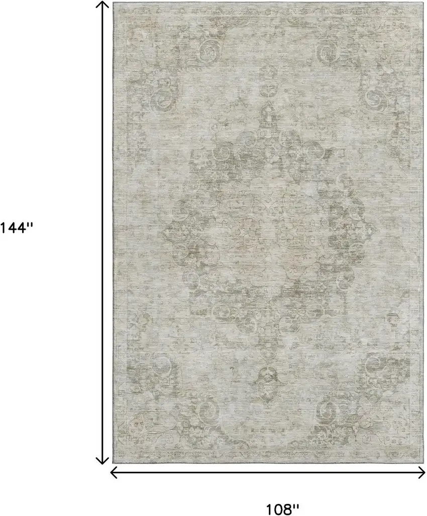 Beige And Taupe Oriental Washable Area Rug With UV Protection Photo 9