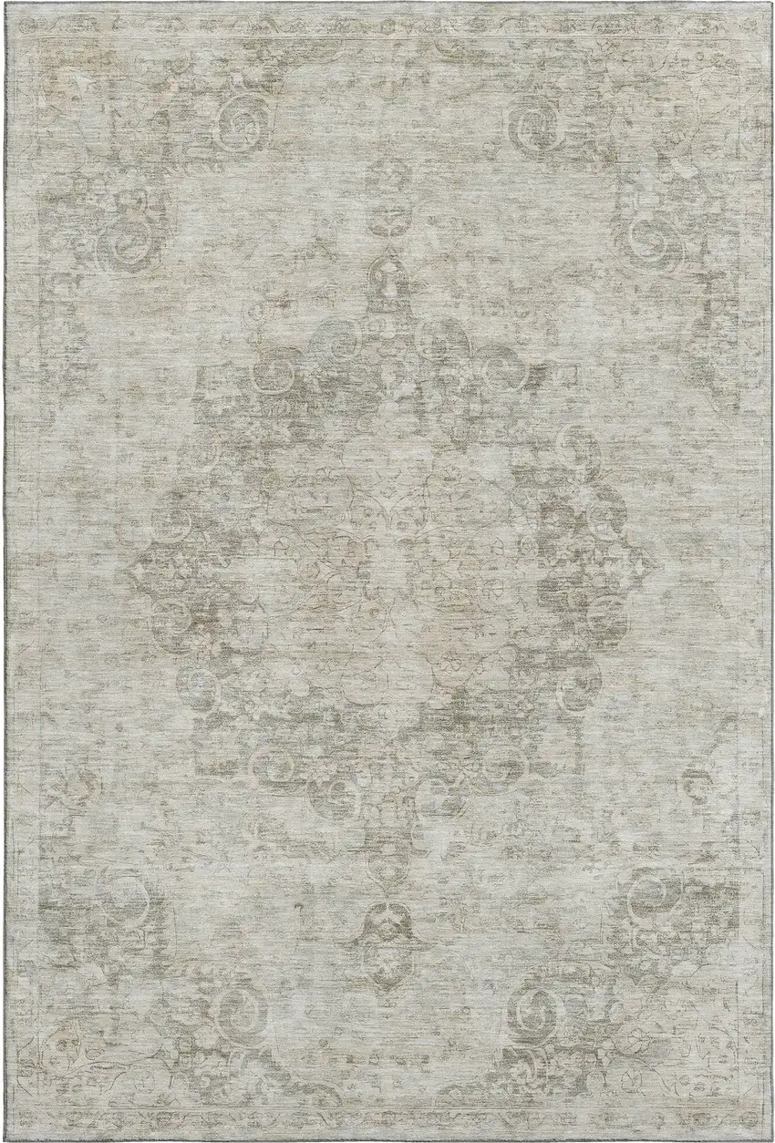 Beige And Taupe Oriental Washable Area Rug With UV Protection Photo 1