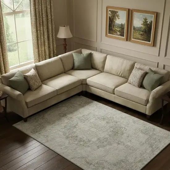 Beige And Taupe Oriental Washable Area Rug With UV Protection Photo 2