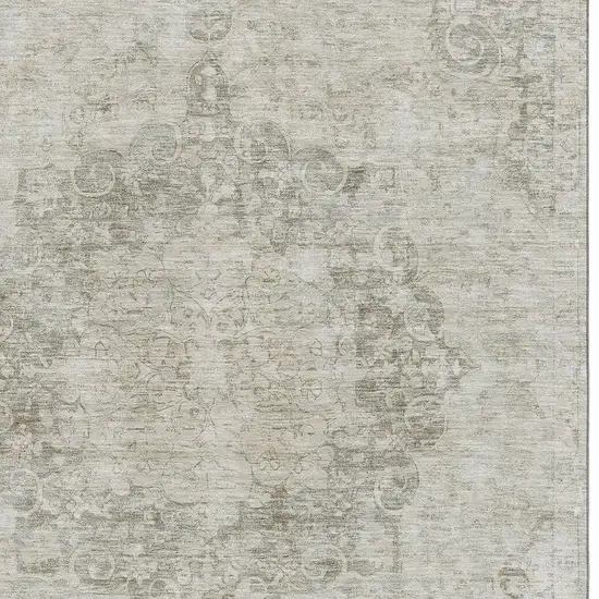 Beige And Taupe Oriental Washable Area Rug With UV Protection Photo 2