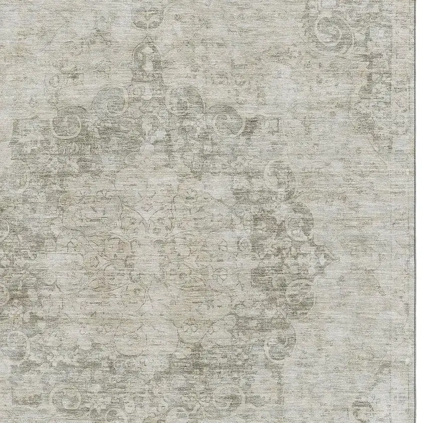 Beige And Taupe Oriental Washable Area Rug With UV Protection Photo 2