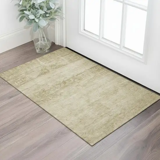 Beige And Taupe Oriental Washable Area Rug With UV Protection Photo 2