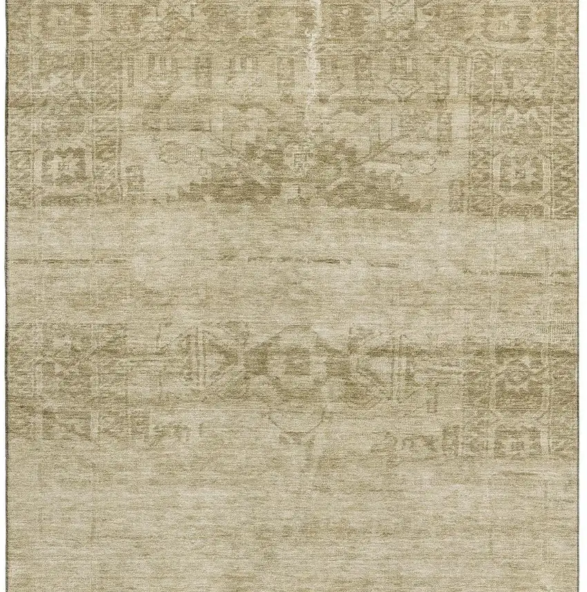 Beige And Taupe Oriental Washable Area Rug With UV Protection Photo 4