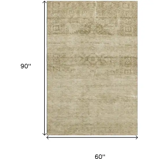 Beige And Taupe Oriental Washable Area Rug With UV Protection Photo 6