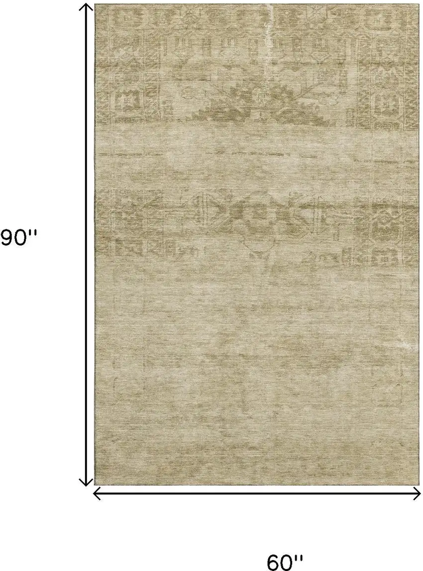 Beige And Taupe Oriental Washable Area Rug With UV Protection Photo 6
