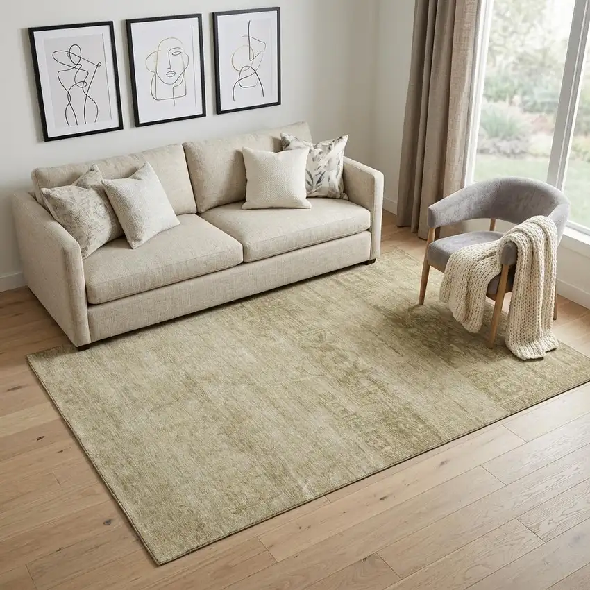 Beige And Taupe Oriental Washable Area Rug With UV Protection Photo 1