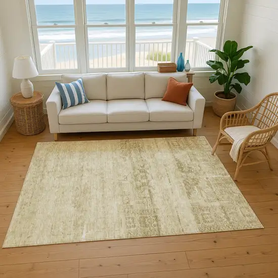 Beige And Taupe Oriental Washable Area Rug With UV Protection Photo 5