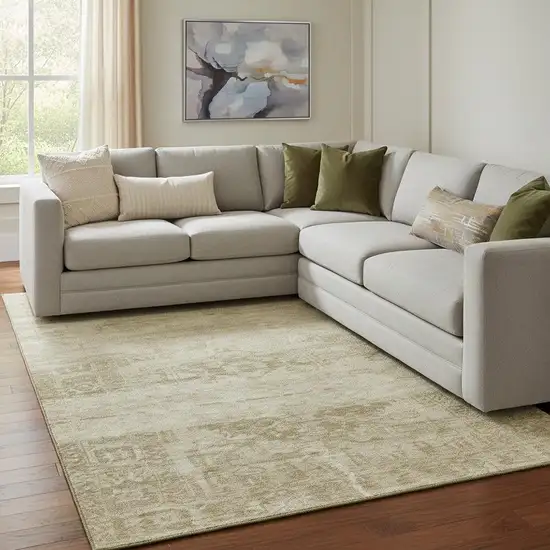 Beige And Taupe Oriental Washable Area Rug With UV Protection Photo 2