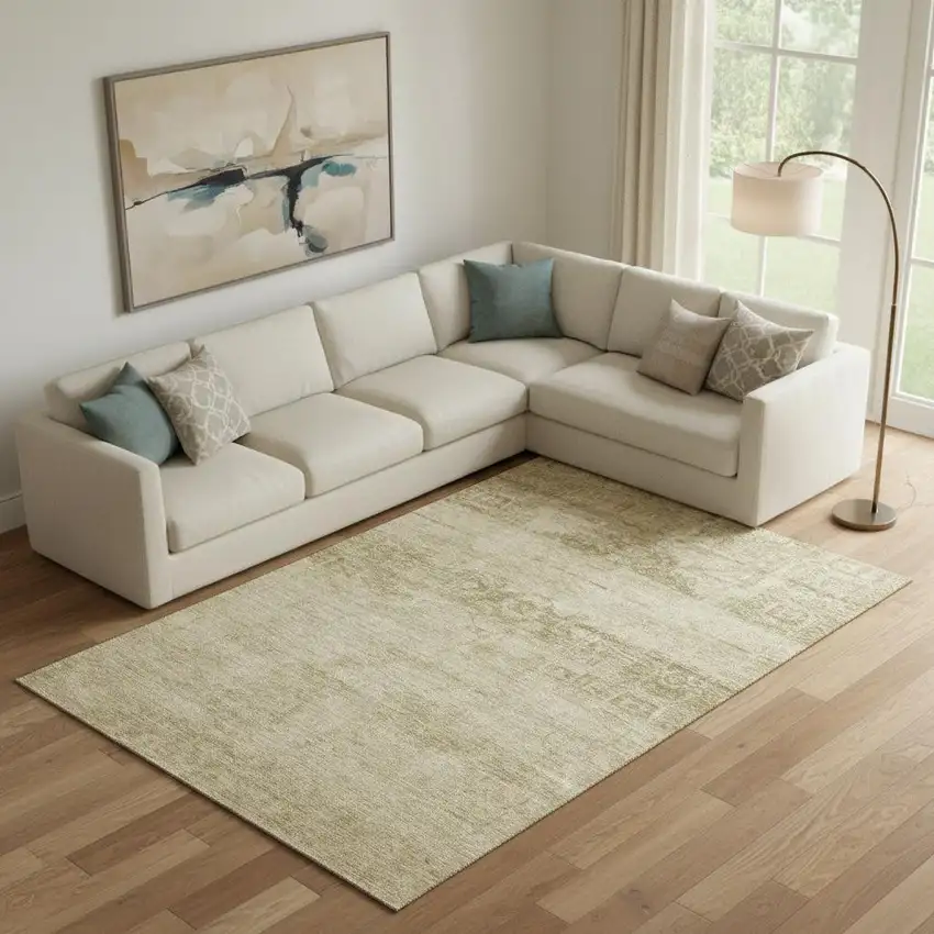 Beige And Taupe Oriental Washable Area Rug With UV Protection Photo 2