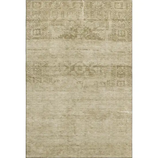 Beige And Taupe Oriental Washable Area Rug With UV Protection Photo 1
