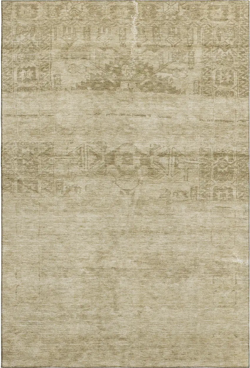 Beige And Taupe Oriental Washable Area Rug With UV Protection Photo 1
