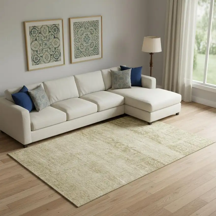 Beige And Taupe Oriental Washable Area Rug With UV Protection Photo 2