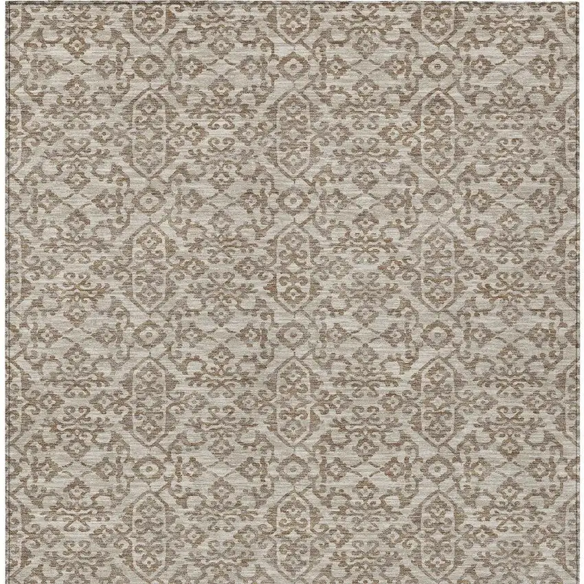 Beige And Taupe Oriental Washable Indoor Outdoor Area Rug Photo 4