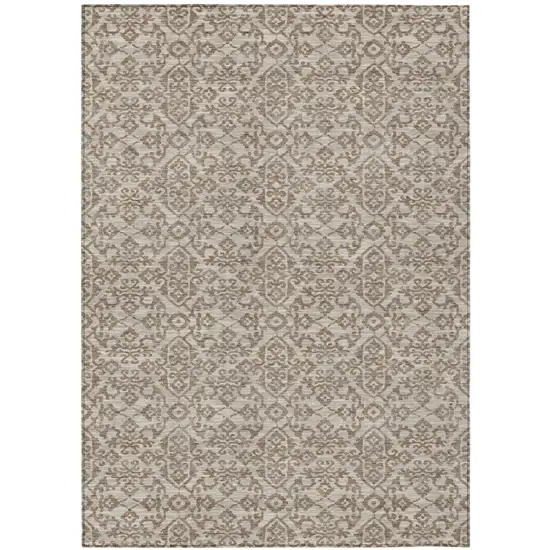 Beige And Taupe Oriental Washable Indoor Outdoor Area Rug Photo 2