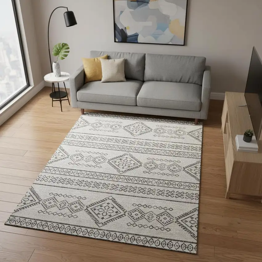 Beige And Taupe Southwestern Washable Area Rug With UV Protection Photo 2