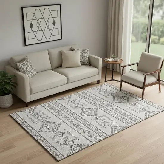 Beige And Taupe Southwestern Washable Area Rug With UV Protection Photo 1