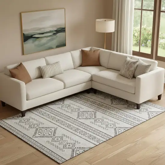 Beige And Taupe Southwestern Washable Area Rug With UV Protection Photo 1