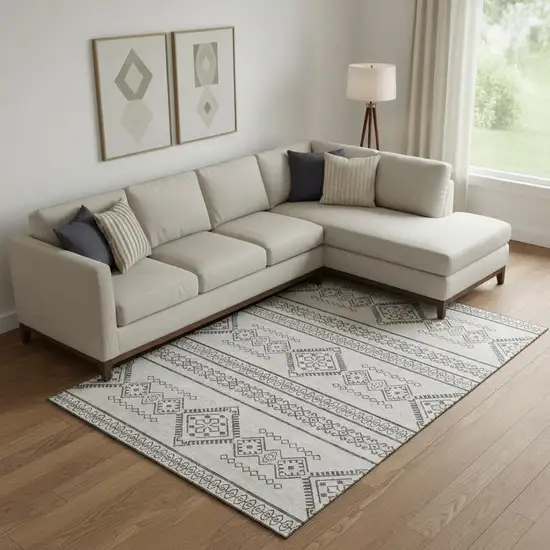 Beige And Taupe Southwestern Washable Area Rug With UV Protection Photo 1