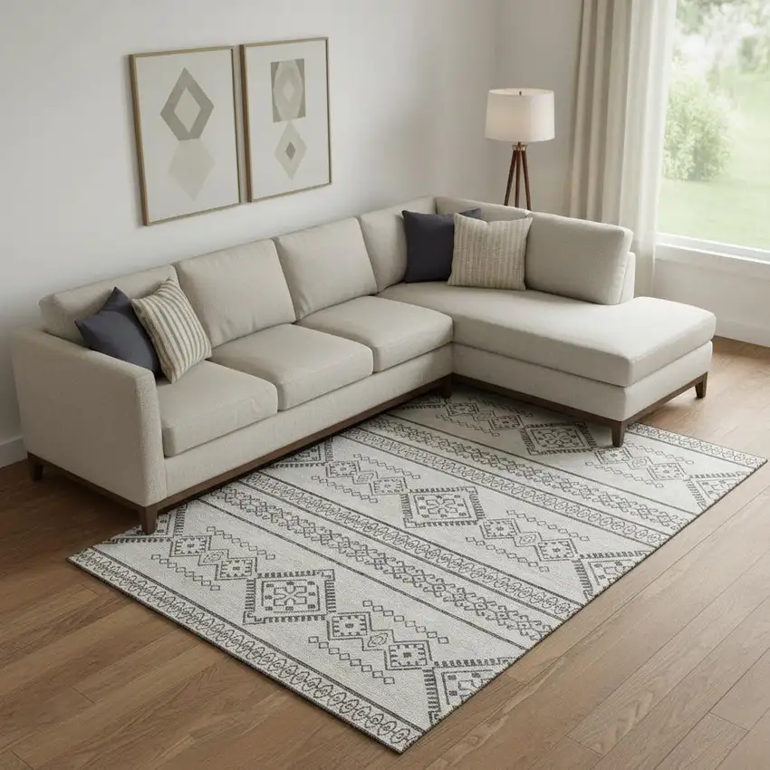 Beige And Taupe Southwestern Washable Area Rug With UV Protection Photo 1