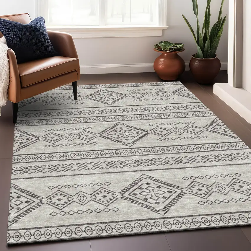 Beige And Taupe Southwestern Washable Area Rug With UV Protection Photo 5