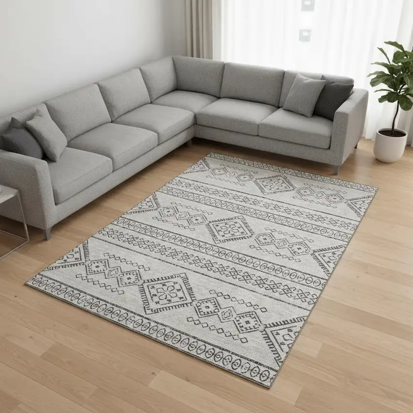 Beige And Taupe Southwestern Washable Area Rug With UV Protection Photo 2