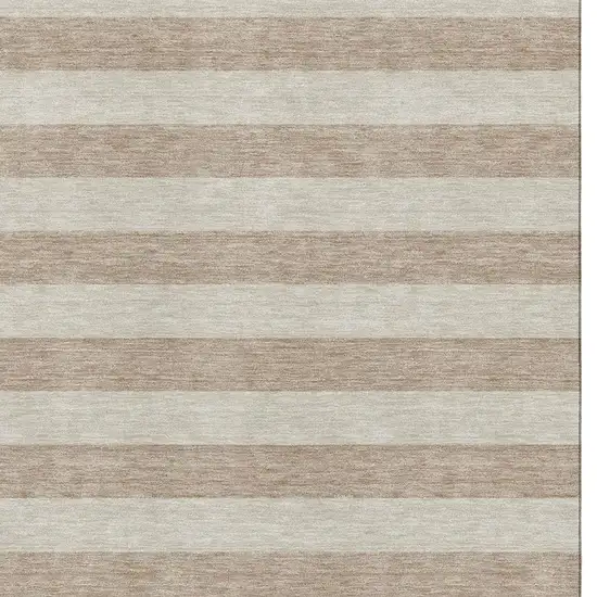 Beige And Taupe Striped Washable Area Rug With UV Protection Photo 4