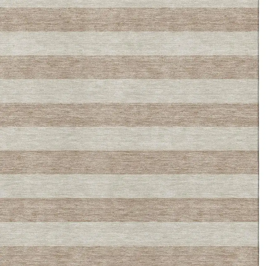 Beige And Taupe Striped Washable Area Rug With UV Protection Photo 4