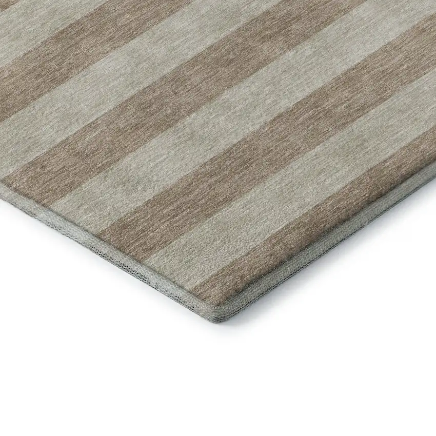 Beige And Taupe Striped Washable Area Rug With UV Protection Photo 9