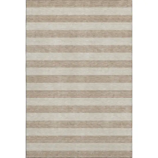 Beige And Taupe Striped Washable Area Rug With UV Protection Photo 1