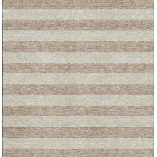 Beige And Taupe Striped Washable Area Rug With UV Protection Photo 7