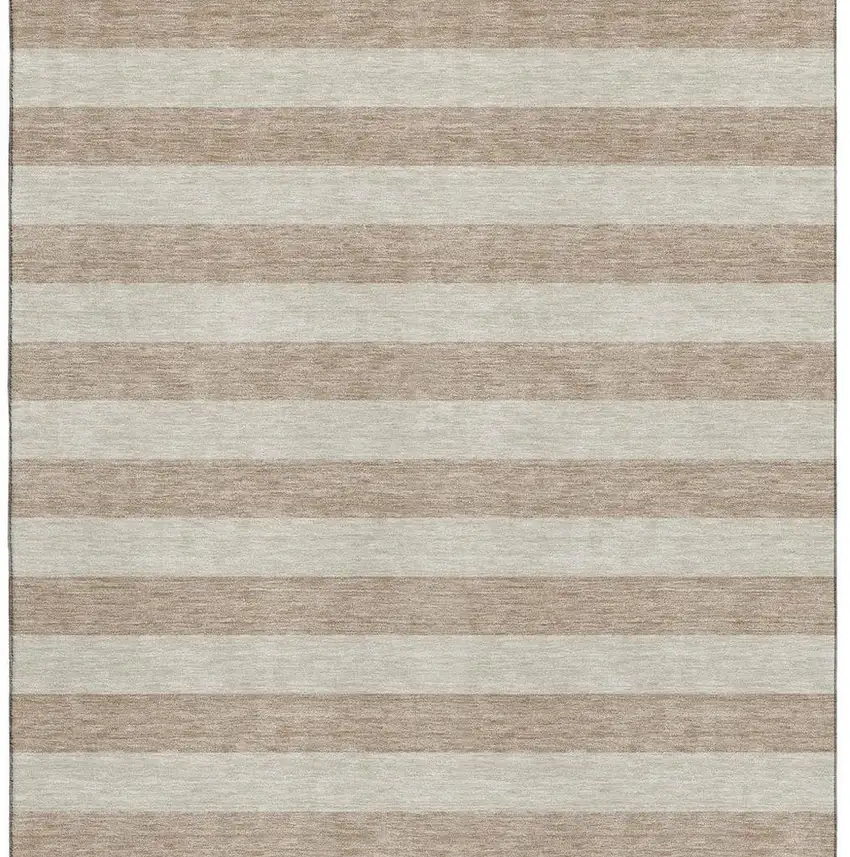 Beige And Taupe Striped Washable Area Rug With UV Protection Photo 7