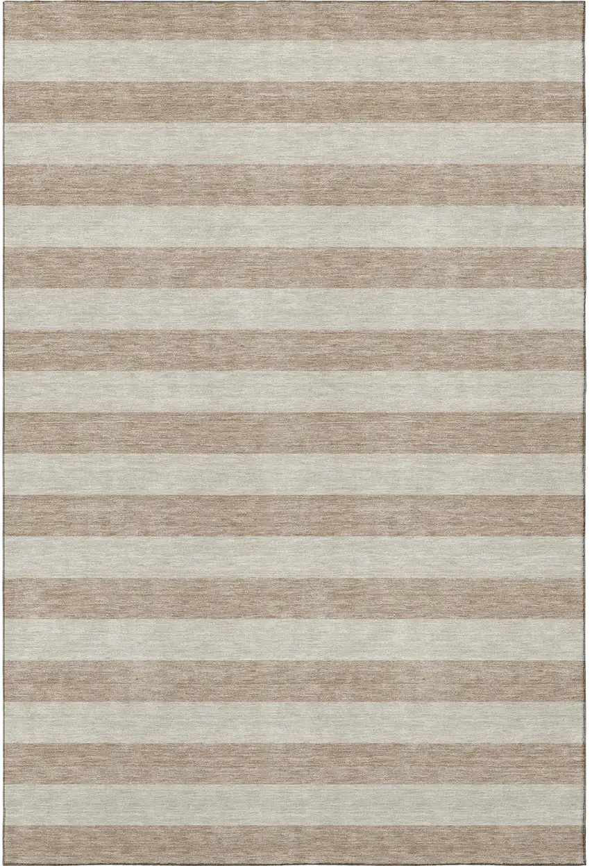Beige And Taupe Striped Washable Area Rug With UV Protection Photo 3
