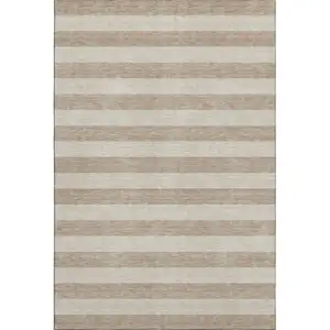 Photo of Beige And Taupe Striped Washable Area Rug With UV Protection