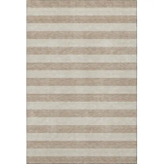 Beige And Taupe Striped Washable Area Rug With UV Protection Photo 3