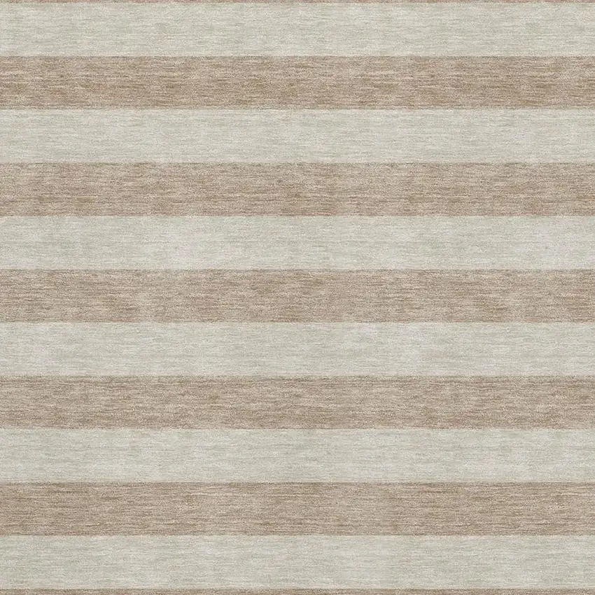 Beige And Taupe Striped Washable Area Rug With UV Protection Photo 4