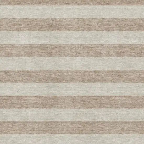 Beige And Taupe Striped Washable Area Rug With UV Protection Photo 4