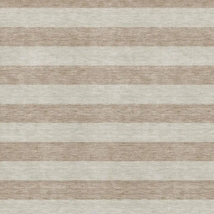 Beige And Taupe Striped Washable Area Rug With UV Protection Photo 4