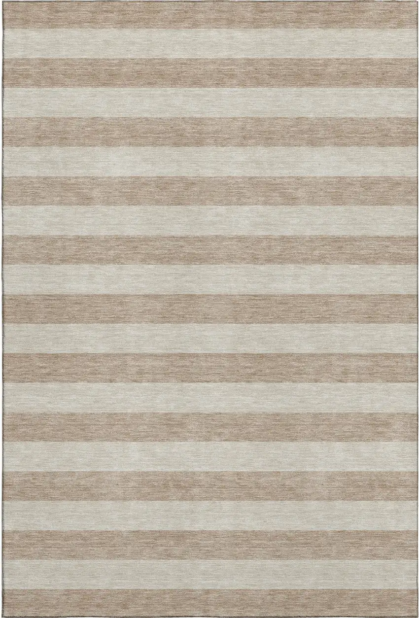 Beige And Taupe Striped Washable Area Rug With UV Protection Photo 1