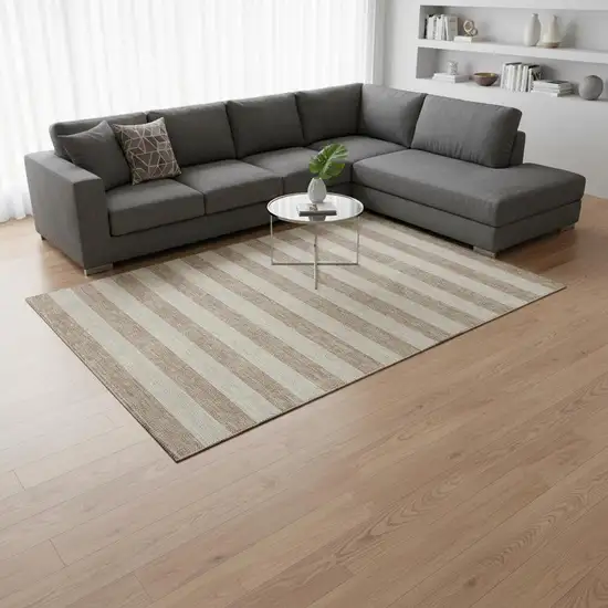 Beige And Taupe Striped Washable Area Rug With UV Protection Photo 2