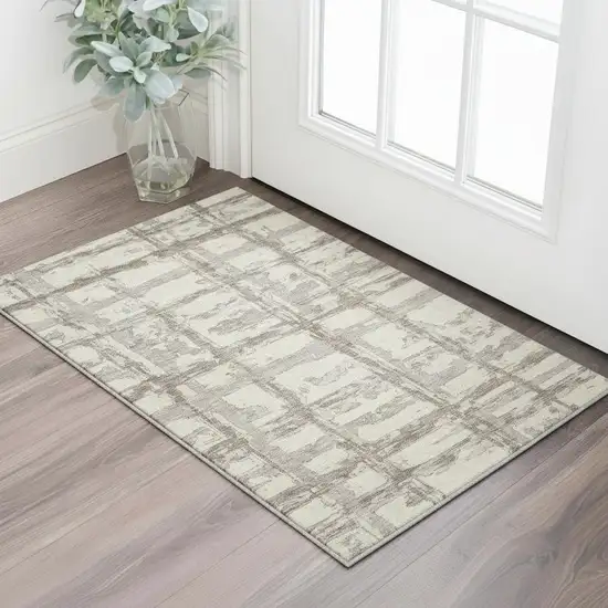 Beige And Taupe Striped Washable Area Rug With UV Protection Photo 2