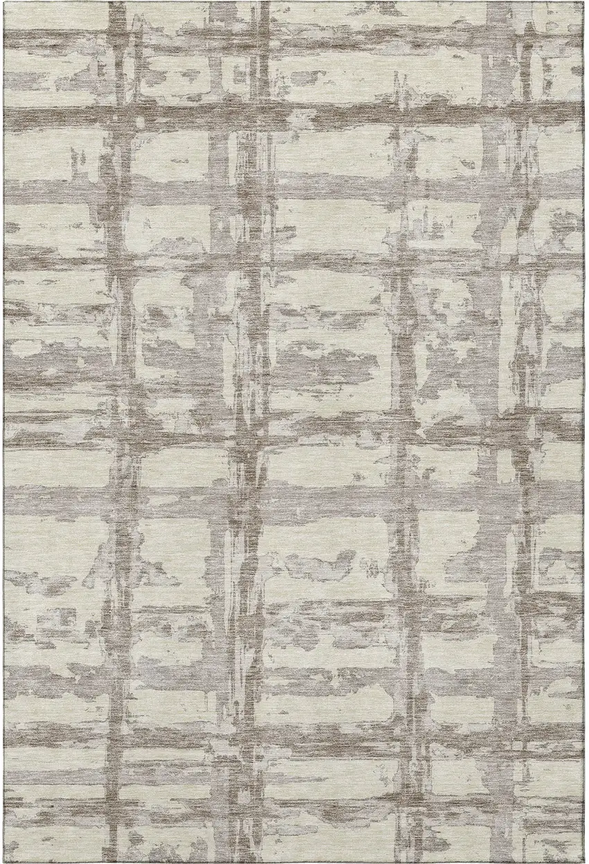Beige And Taupe Striped Washable Area Rug With UV Protection Photo 4