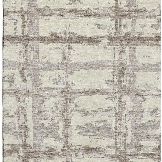 Beige And Taupe Striped Washable Area Rug With UV Protection Photo 3