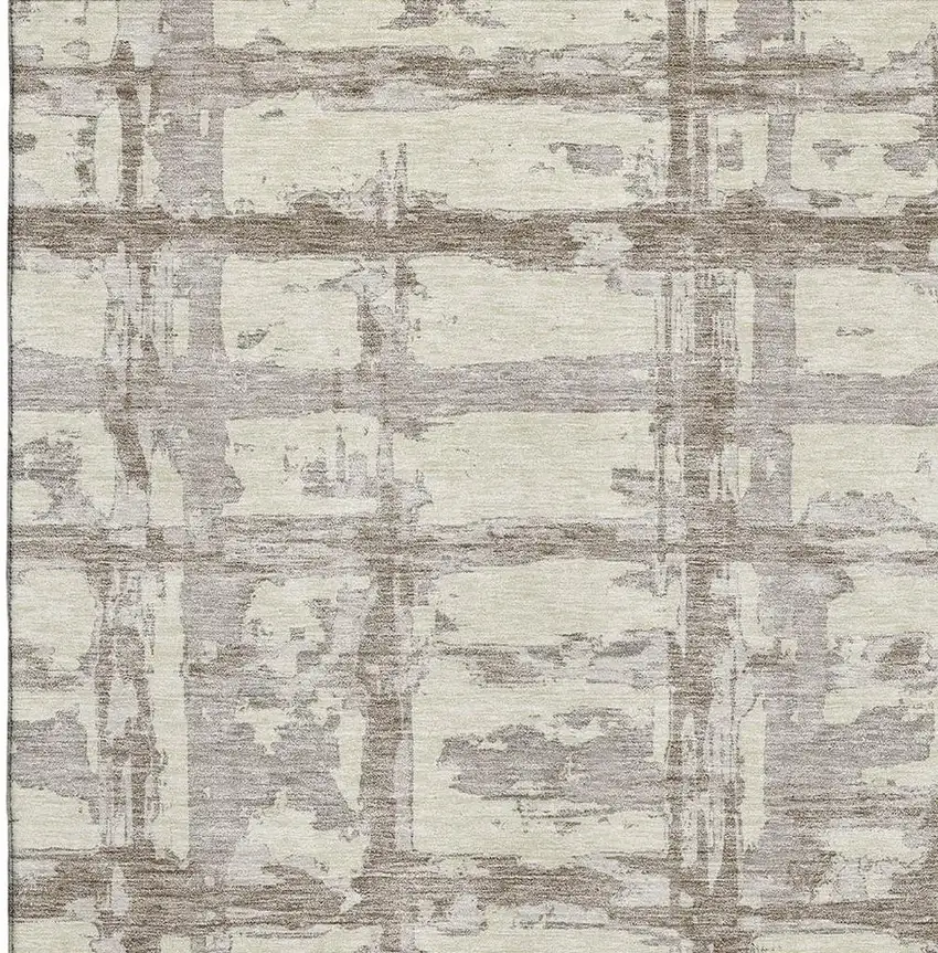 Beige And Taupe Striped Washable Area Rug With UV Protection Photo 3