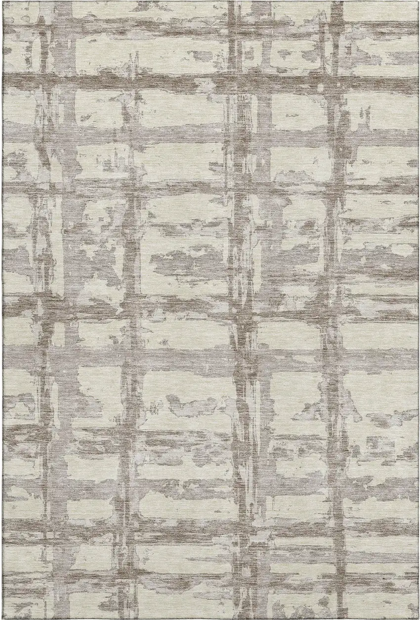 Beige And Taupe Striped Washable Area Rug With UV Protection Photo 1