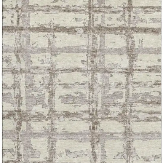 Beige And Taupe Striped Washable Area Rug With UV Protection Photo 3